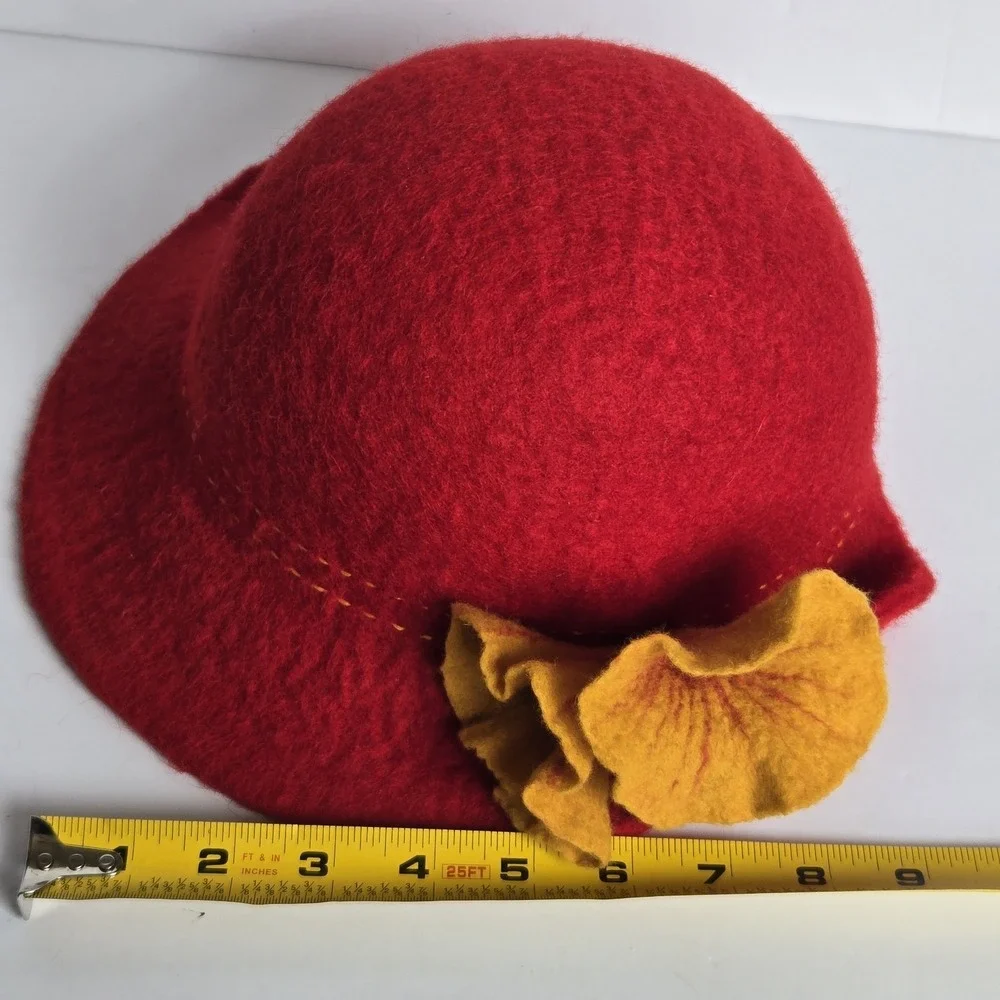 NEW Handmade‎ Nepal Felted Wool Hat Red Boho Fair Trade Ganesh Himal Trading Co.
